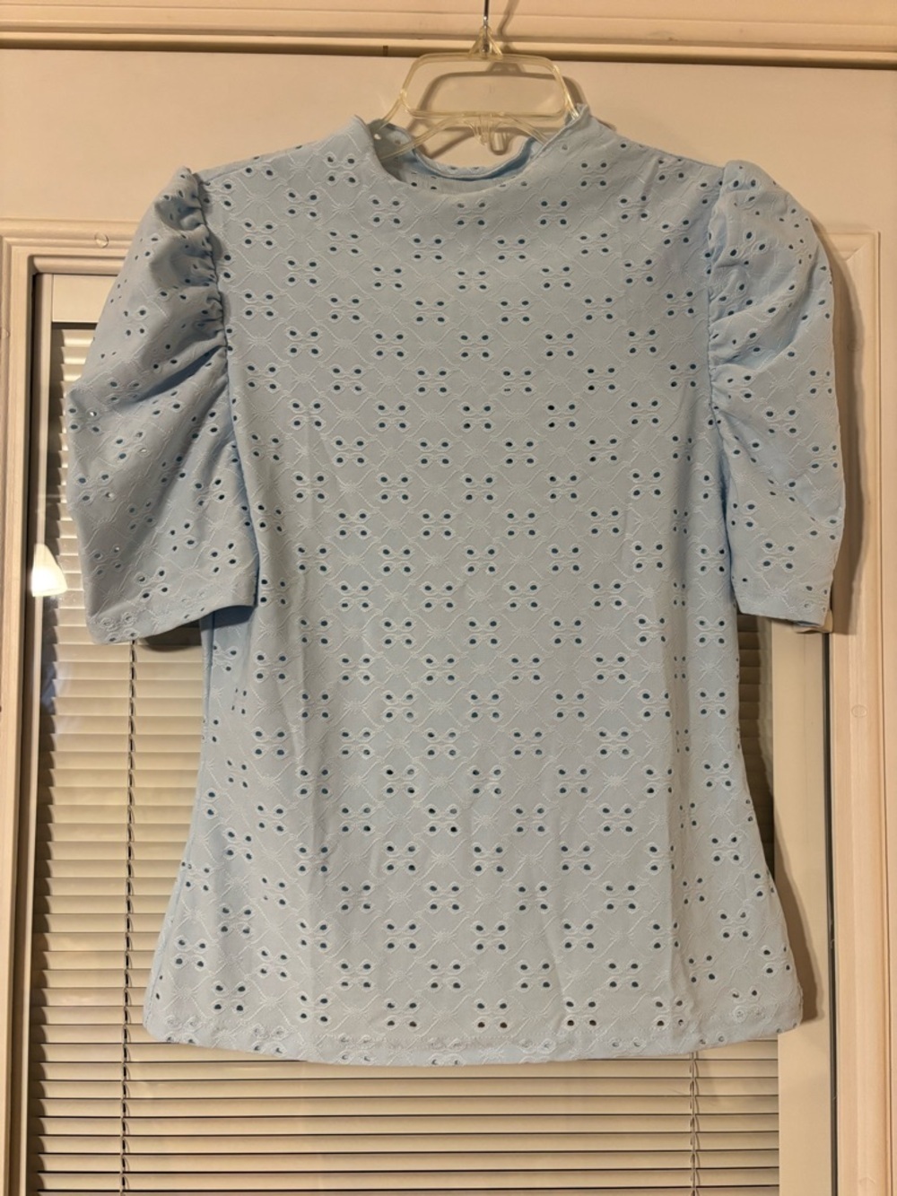 Light Blue Eyelet Puff Sleeve Top